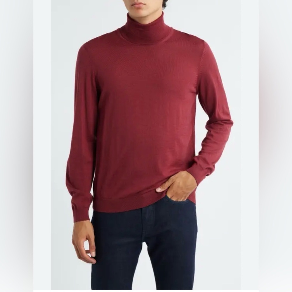 Nordstrom 100% Merino Wool Mock Neck Sweater Burgundy Men’s L
